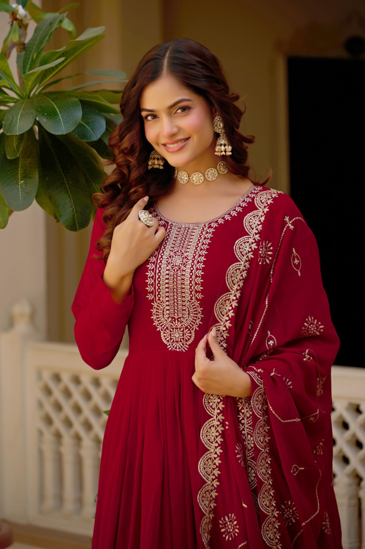 Faux Blooming Embroidered Gown with Dupatta