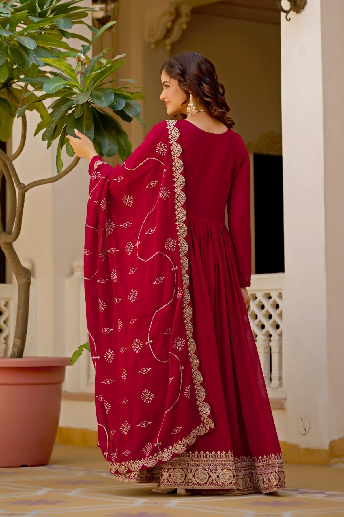 Faux Blooming Embroidered Gown with Dupatta