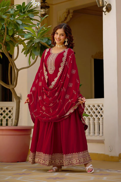 Faux Blooming Embroidered Gown with Dupatta