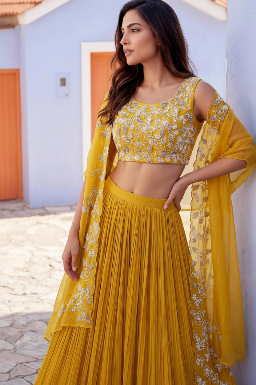 Pari Chinon Silk Lehenga, Blouse & Jacket Set