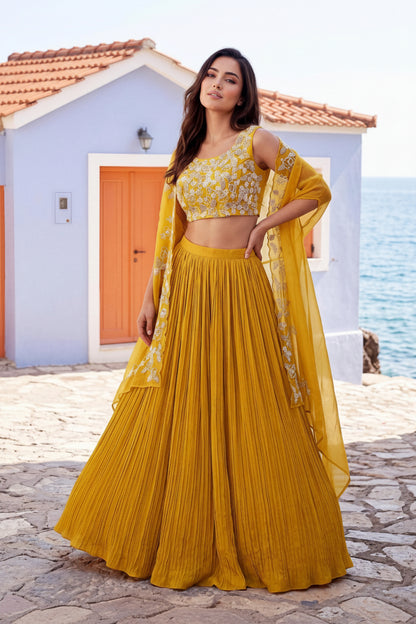 Pari Chinon Silk Lehenga, Blouse & Jacket Set