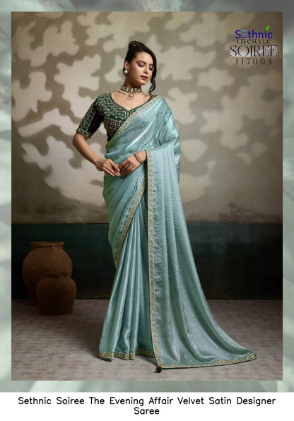 Evening Affair Velvet Satin Designer Saree Australia | Luxury Occasion Wear