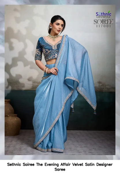 Evening Affair Velvet Satin Designer Saree Australia | Luxury Occasion Wear