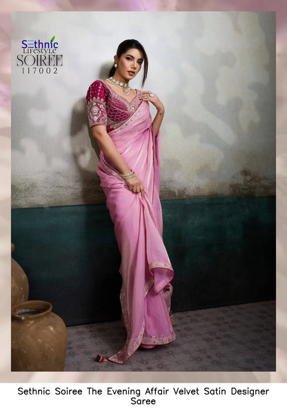 Evening Affair Velvet Satin Designer Saree Australia | Luxury Occasion Wear