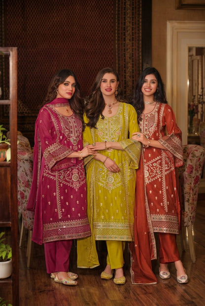 Deep Magenta Embroidered Organza Pakistani Palazzo Suit