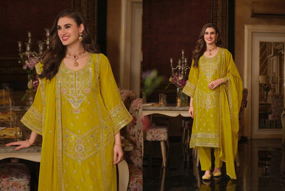Mustard Yellow Embroidered Organza Pakistani Palazzo Suit