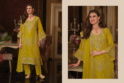 Mustard Yellow Embroidered Organza Pakistani Palazzo Suit