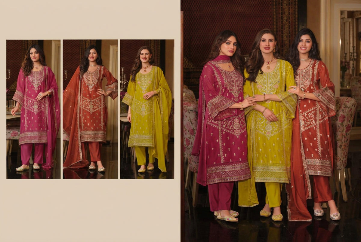 Mustard Yellow Embroidered Organza Pakistani Palazzo Suit